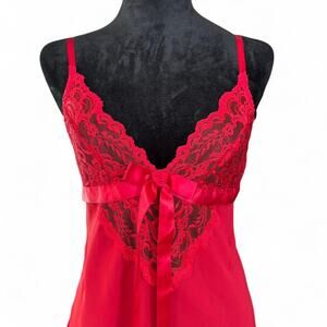 1990s Red Lace Chiffon Babydoll Camisole – Romantic Y2K Small